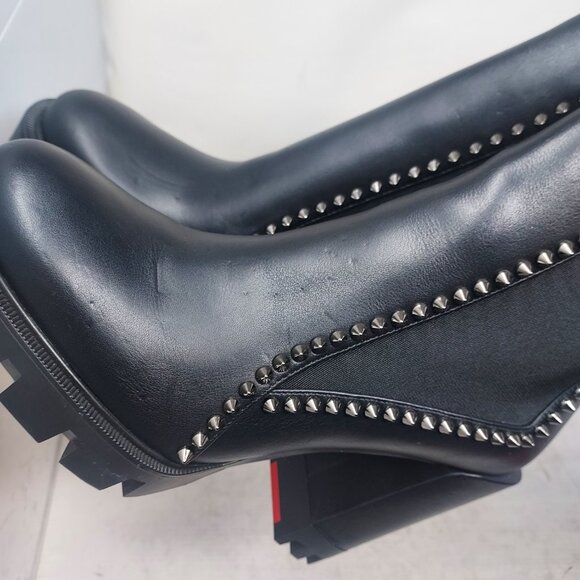 Christian Louboutin Black Out Line Stud Spike Lug Heel Leather Boot - Picture 7 of 11
